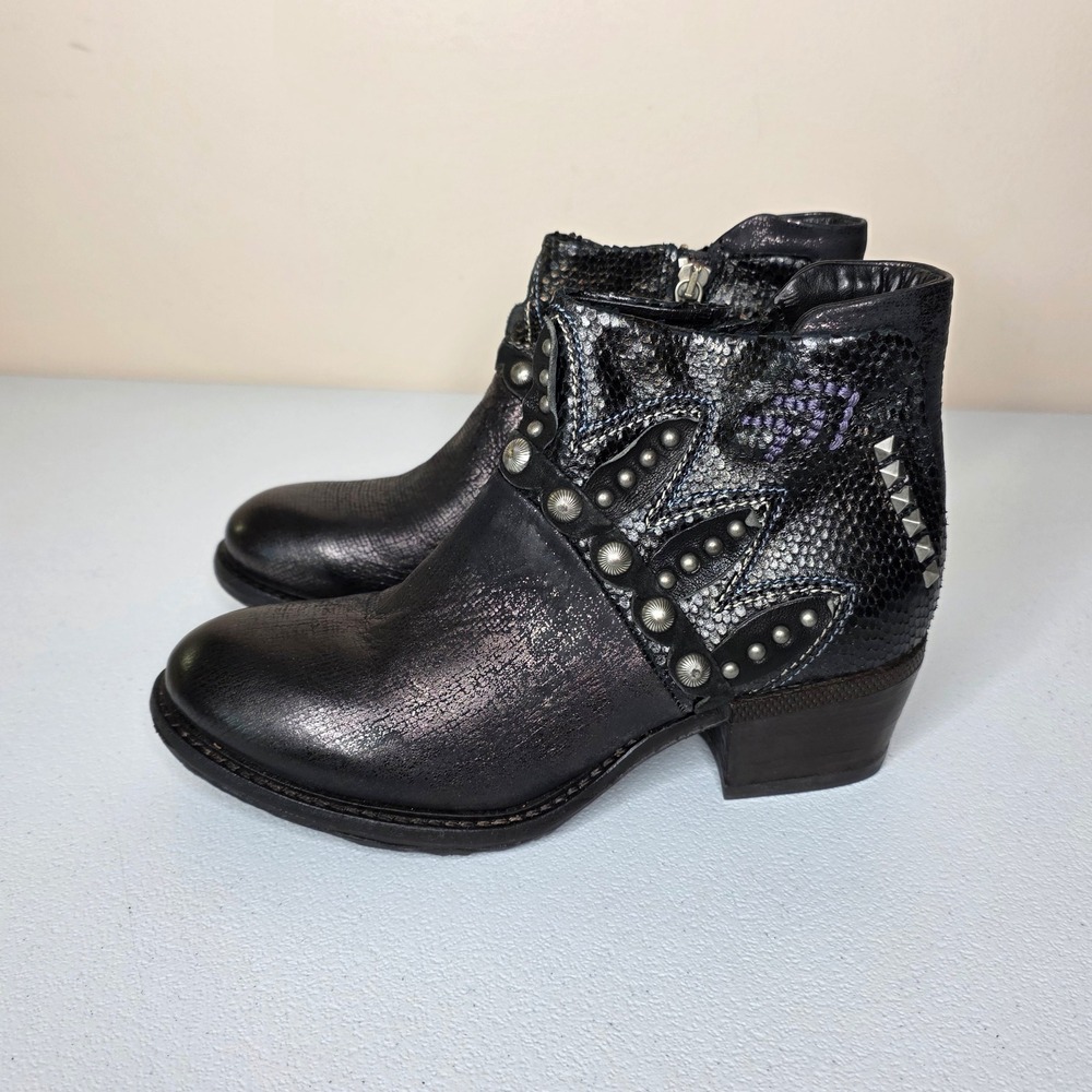 A.S. 98 Cabin Ankle Boots Women 7.5/8 EU38 Black Metallic Studs nakeskin Leather